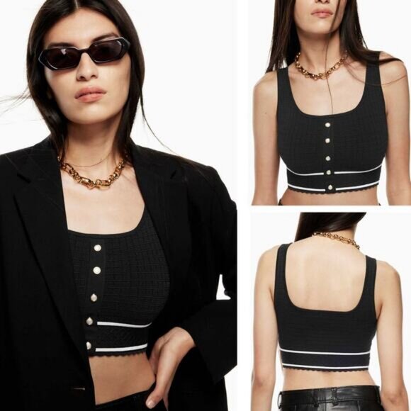Babaton Tops - BABATON Sculpt Knit Cropped Button Tank Top Size Small Black / White